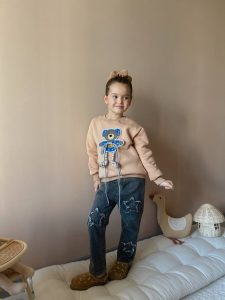 AYICIK YILDIZ NAKIŞLI KOT PANTOLONLU TAKIM