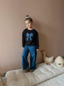 KURDELE NAKIŞLI BOL PAÇA KOT PANTOLONLU 2 Lİ TAKIM