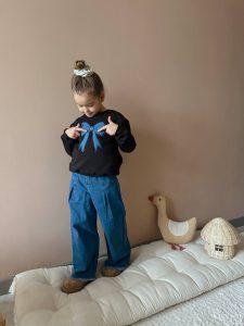 KURDELE NAKIŞLI BOL PAÇA KOT PANTOLONLU 2 Lİ TAKIM