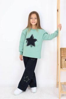 YILDIZ NAKIŞLI ŞARDONLU 3 İPLİK KOT PANTOLONLU TAKIM