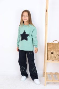 YILDIZ NAKIŞLI ŞARDONLU 3 İPLİK KOT PANTOLONLU TAKIM